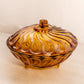Vintage Medium Amber Glass 3-Toed Swirl Lidded Dish