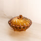 Vintage Medium Amber Glass 3-Toed Swirl Lidded Dish