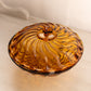 Vintage Medium Amber Glass 3-Toed Swirl Lidded Dish