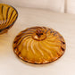 Vintage Medium Amber Glass 3-Toed Swirl Lidded Dish