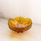 Vintage Medium Amber Glass Flower Bowl with Beaded Petal Designs