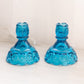Vintage Medium Blue Glass Moon and Star Candlestick