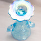 Medium Blue Iridescent Glass Handled Floral Vase