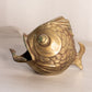Vintage Medium Brass Fish with Small Fish in Mouth Ashtray Figurine