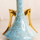 Vintage Medium Ceramic Light Blue Vase with 22K Gold Floral Details