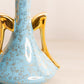 Vintage Medium Ceramic Light Blue Vase with 22K Gold Floral Details