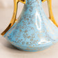 Vintage Medium Ceramic Light Blue Vase with 22K Gold Floral Details