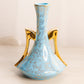 Vintage Medium Ceramic Light Blue Vase with 22K Gold Floral Details