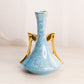 Vintage Medium Ceramic Light Blue Vase with 22K Gold Floral Details
