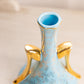 Vintage Medium Ceramic Light Blue Vase with 22K Gold Floral Details
