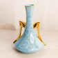 Vintage Medium Ceramic Light Blue Vase with 22K Gold Floral Details