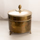 Vintage Medium Circular Brass Caddy with Finial and 3 Toes
