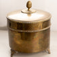 Vintage Medium Circular Brass Caddy with Finial and 3 Toes