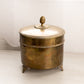 Vintage Medium Circular Brass Caddy with Finial and 3 Toes