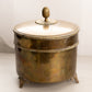 Vintage Medium Circular Brass Caddy with Finial and 3 Toes