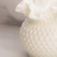 Vintage Medium Circular White Milk Glass Hobnail Vase with Ruffle Edge