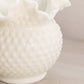 Vintage Medium Circular White Milk Glass Hobnail Vase with Ruffle Edge