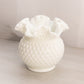 Vintage Medium Circular White Milk Glass Hobnail Vase with Ruffle Edge