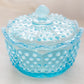 Vintage Medium Fenton Blue Opalescent Hobnail Lidded Dish