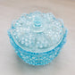 Vintage Medium Fenton Blue Opalescent Hobnail Lidded Dish