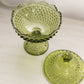Vintage Medium Fenton Green Glass Footed Hobnail Lidded Dish