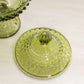 Vintage Medium Fenton Green Glass Footed Hobnail Lidded Dish