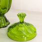 Vintage Medium Green Glass Footed 8 Petal Lidded Dish with Finial