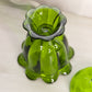 Vintage Medium Green Glass Footed 8 Petal Lidded Dish with Finial