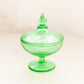 Vintage Medium Green Uranium Glass Footed Lidded Dish (Glows)