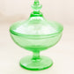Vintage Medium Green Uranium Glass Footed Lidded Dish (Glows)