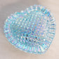 Vintage Medium Light Blue Iridescent Glass Heart Lidded Dish