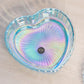 Vintage Medium Light Blue Iridescent Glass Heart Lidded Dish