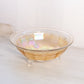 Vintage Medium Light Orange Iridescent Glass Floral 3-Toed Bowl