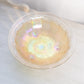 Vintage Medium Light Orange Iridescent Glass Floral 3-Toed Bowl