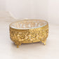 Vintage Medium Oval Gold Tone Metal Floral Jewelry Casket Box