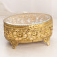 Vintage Medium Oval Gold Tone Metal Floral Jewelry Casket Box