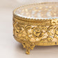 Vintage Medium Oval Gold Tone Metal Floral Jewelry Casket Box