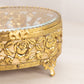 Vintage Medium Oval Gold Tone Metal Floral Jewelry Casket Box