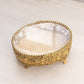 Vintage Medium Oval Gold Tone Metal Floral Jewelry Casket Box