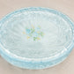 Vintage Medium Oval Light Blue Glass Lidded Dish with Floral Designs