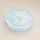 Vintage Medium Oval Light Blue Glass Lidded Dish with Floral Designs