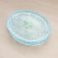 Vintage Medium Oval Light Blue Glass Lidded Dish with Floral Designs