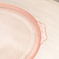 Vintage Medium Oval Pink Glass Handled Tray with Textured Bottom