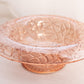 Vintage Medium Pink Glass Bowl with Rolled Edge and Branch Designs