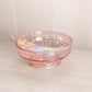 Vintage Medium Pink Iridescent Glass Footed Ribbed Bowl