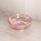 Vintage Medium Pink Iridescent Glass Footed Ribbed Bowl