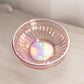 Vintage Medium Pink Iridescent Glass Footed Ribbed Bowl