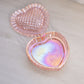 Vintage Medium Pink Iridescent Glass Heart Lidded Dish