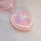 Vintage Medium Pink Iridescent Glass Heart Lidded Dish