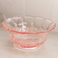 Vintage Medium Scalloped Pink Glass Footed Bowl with Cane Details